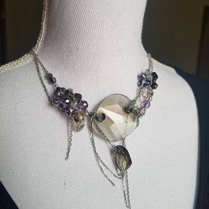 AUTHENTIC Swarovski Amethyst & Grey Large Disc Necklace & Earrings SET